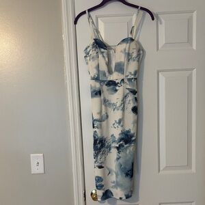 fab'rik Blue and White Midi Dress